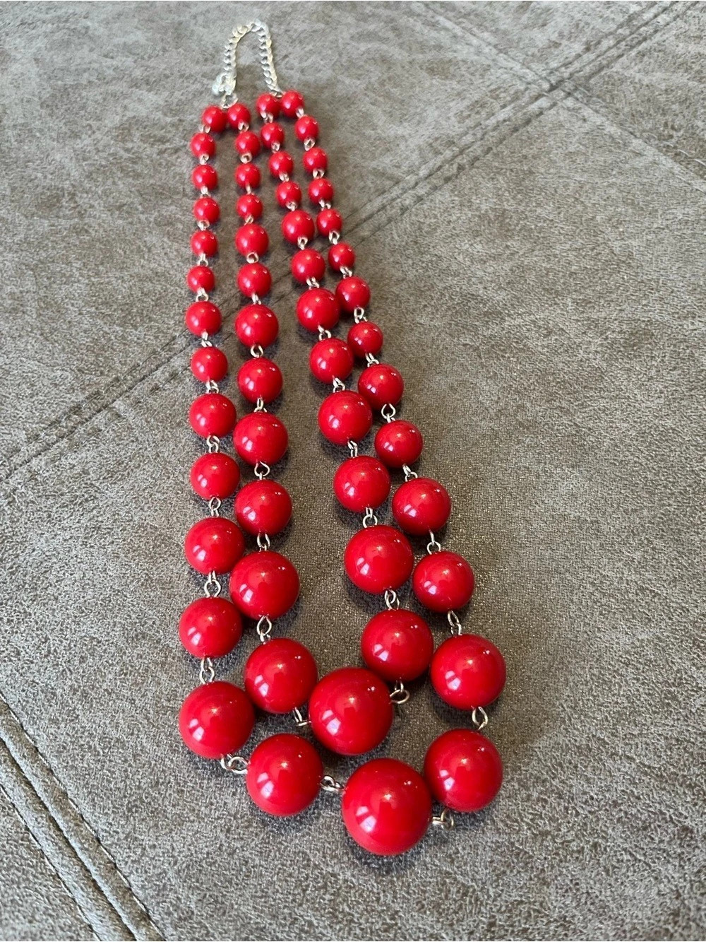 Red Beaded Double Stranded Chunky Statement Necklace